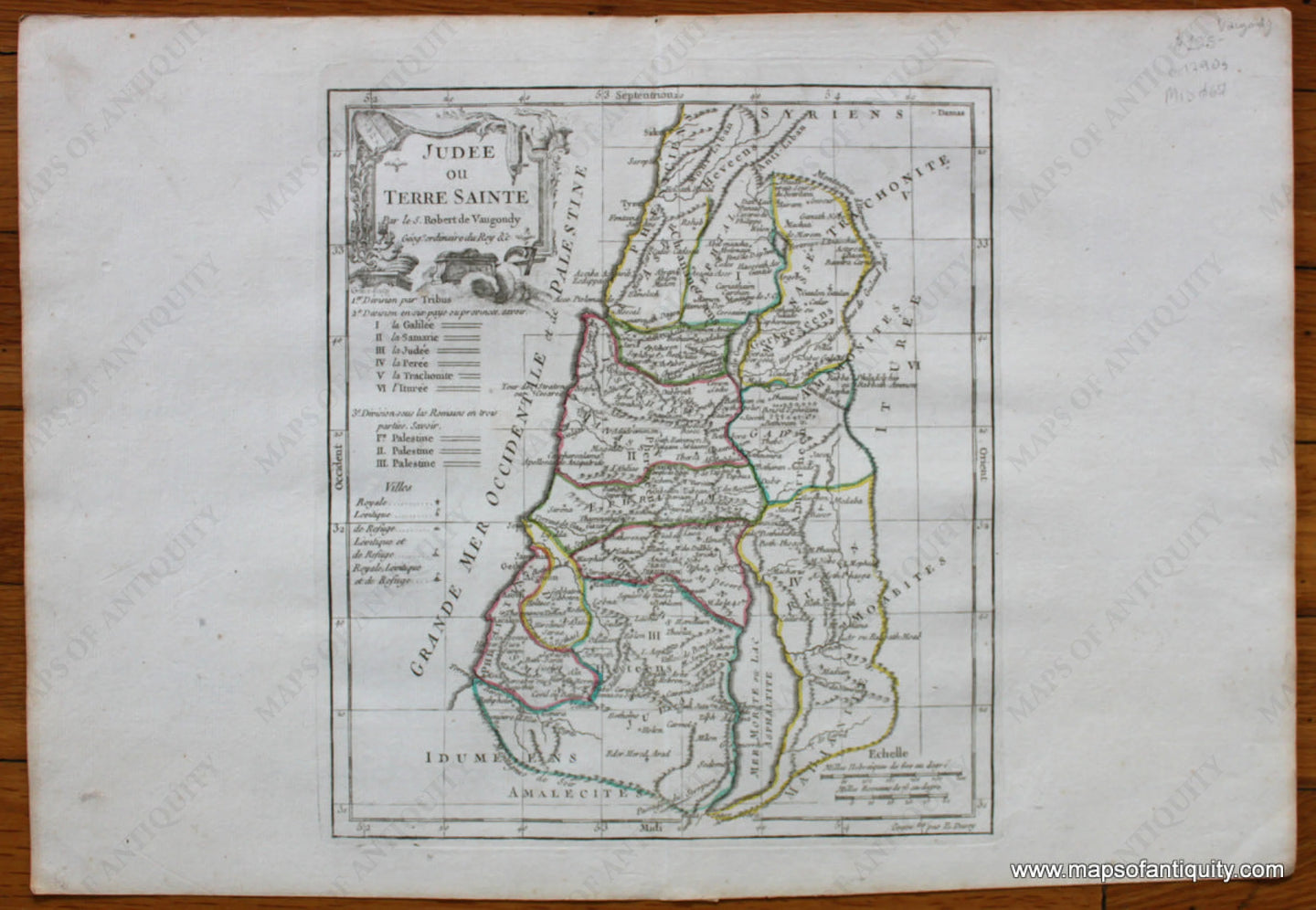 Antique-Map-Judee-ou-Terre-Sainte-sous-les-Turcs-Antique-Map-Israel-Palestine-Middle-East-Holy-Land-Jordan-Jerusalem-Dead-Sea-vaugondy-1790s