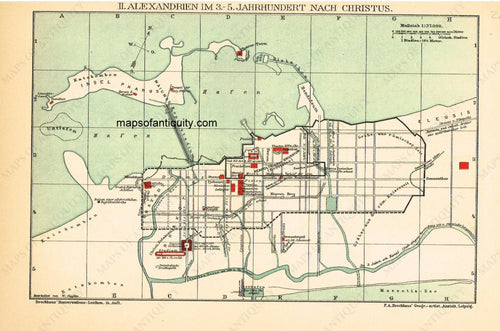 Antique-Printed-Map-Alexandria-verso-Ancient-Alexandria-Middle-East-and-Holy-Land-Egypt-1904-Brockhaus-Maps-Of-Antiquity