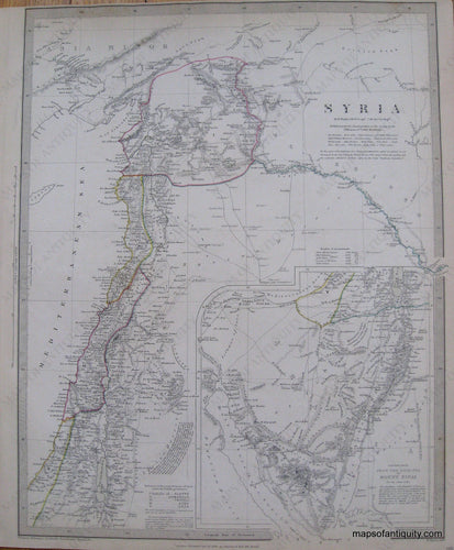 Antique-Hand-Colored-Map-Syria-Middle-East-and-Holy-Land--1843-SDUK/-Society-for-the-Diffusion-of-Useful-Knowledge-Maps-Of-Antiquity