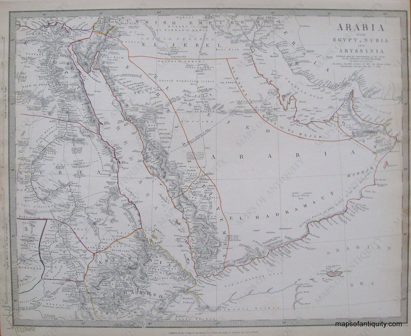 Antique-Hand-Colored-Map-Arabia-with-Egypt-Nubia-and-Abyssinia-Middle-East-and-Holy-Land-Arabia-1843-SDUK/-Society-for-the-Diffusion-of-Useful-Knowledge-Maps-Of-Antiquity