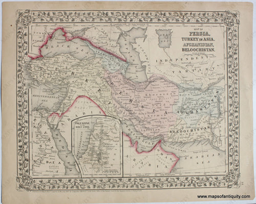 Antique-Map-of-Persia-Turkey-in-Asia-Afghanistan-and-Beloochistan-(Iran)-with-inset-of-Palestine-or-the-Holy-Land.-