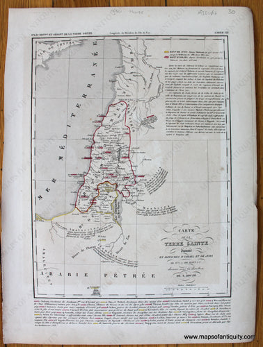 Antique-Hand-Colored-Map-Carte-de-la-Terre-Sainte-divisee-en-Royaumes-d'Israel-et-de-Juda-Middle-East-Israel-1850-Houze-Maps-Of-Antiquity