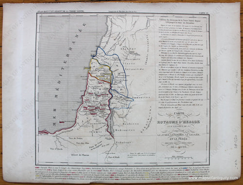 Antique-Hand-Colored-Map-Carte-du-Royaume-D'Herode-Middle-East--1850-Houze-Maps-Of-Antiquity