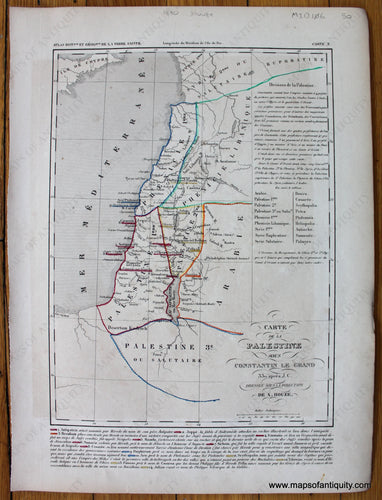 Antique-Hand-Colored-Map-Carte-da-la-Palestine-sous-Constantin-Le-Grand-330-Apres-J.C--Middle-East--1850-Houze-Maps-Of-Antiquity