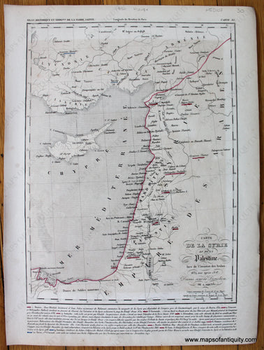 Antique-Hand-Colored-Map-Carte-de-la-Syrie-et-de-la-Palestine-lors-de-l'invasion-des-Arabes-Middle-East--1850-Houze-Maps-Of-Antiquity