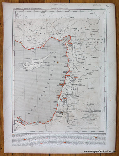 Antique-Hand-Colored-Map-Carte-de-la-Terre-Sainte-Jusqu'a-Nos-Jours-Middle-East--1850-Houze-Maps-Of-Antiquity