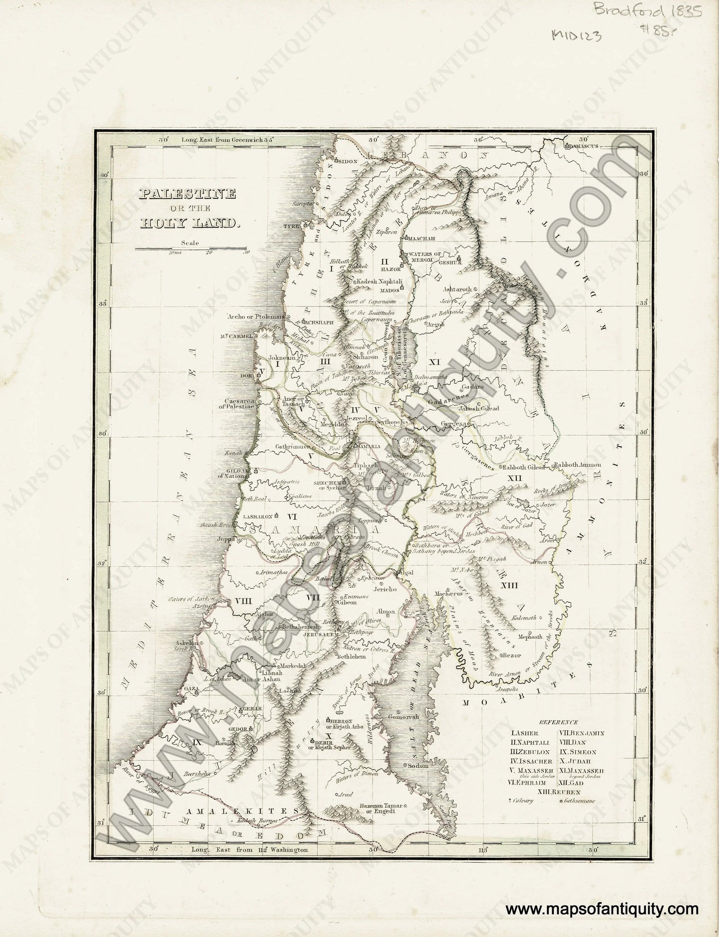 Antique-Hand-Colored-Map-Palestine-or-the-Holy-Land-Middle-East-&-Holy-Land--1835-T.G.-Bradford-Maps-Of-Antiquity