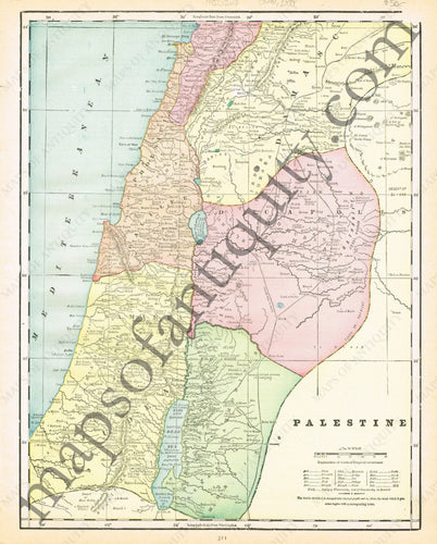 Antique-Printed-Color-Map-Palestine-Middle-East-&-Holy-Land--1894-Cram-Maps-Of-Antiquity