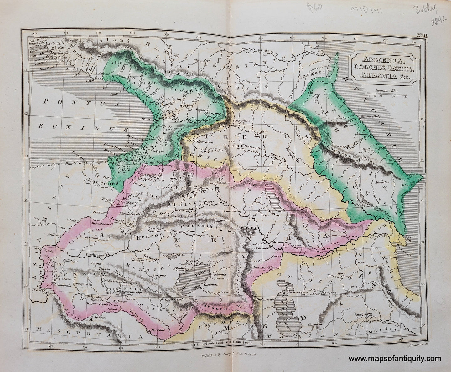 Antique-Hand-Colored-Map-Armenia-Colchis-Iberia-Albania-&c.-**********-Ancient-World-Middle-East-&-Holy-Land--1841-Butler-Maps-Of-Antiquity