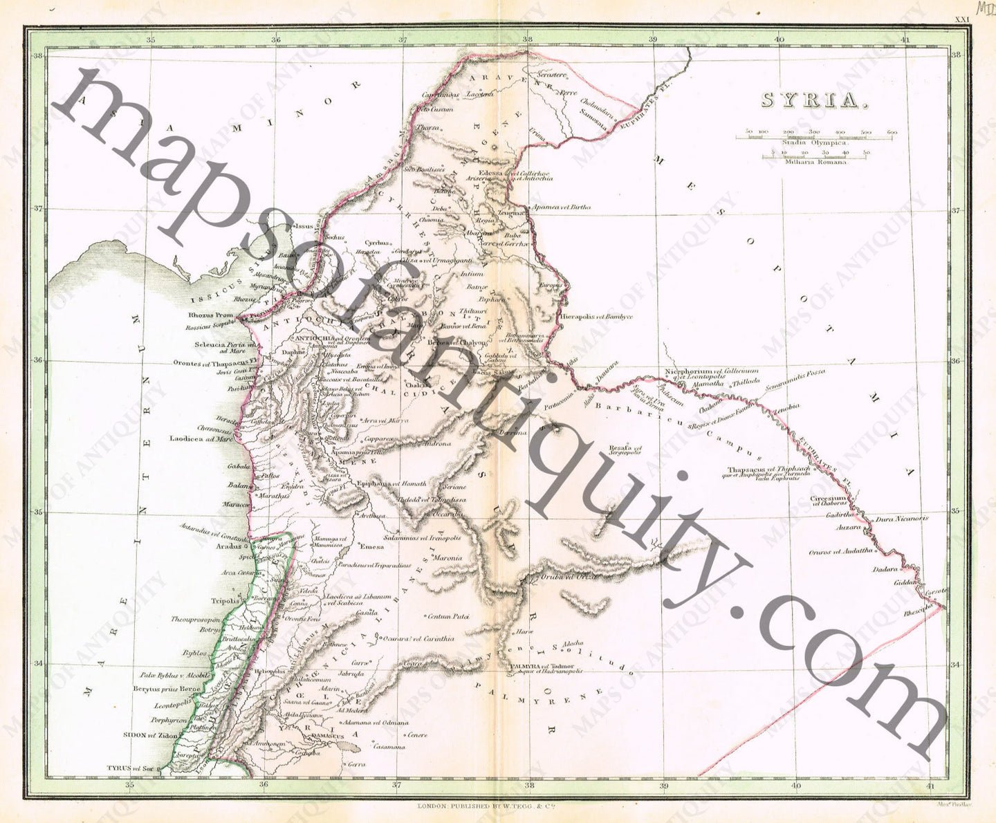 Antique-Hand-Colored-Map-Syria-Middle-East-&-Holy-Land-Ancient-World--1840-Findlay-Maps-Of-Antiquity