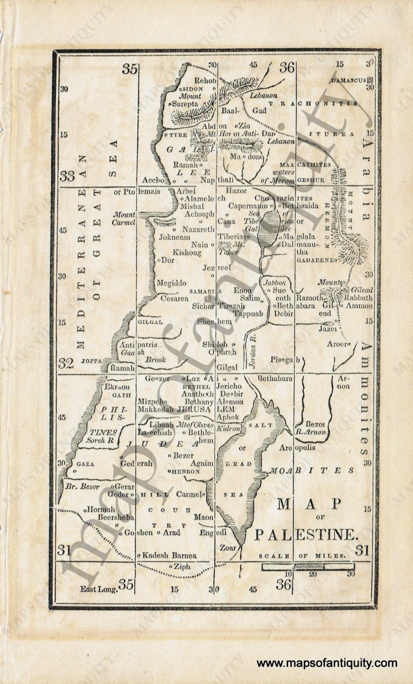 Antique-Black-and-White-Map-Map-of-Palestine-Middle-East-&-Holy-Land--1830-Boston-School-Geography-Maps-Of-Antiquity