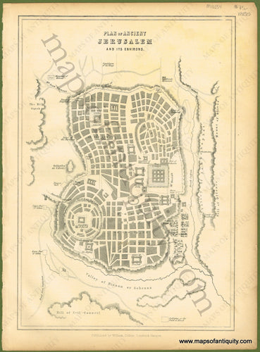 Antique-Black-and-White-Map-Plan-of-Ancient-Jerusalem-and-Its-Environs-Middle-East-&-Holy-Land-Historical-Maps-&-Ancient-World--1880-Collins-Maps-Of-Antiquity