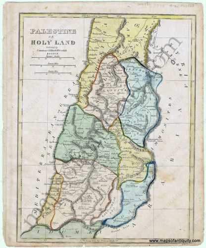 Antique-Hand-Colored-Map-Palestine-or-Holy-Land-Middle-East-&-Holy-Land--c.-1830-Cummings-&-Hilliard-Maps-Of-Antiquity