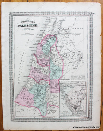 Antique-Hand-Colored-Map-Johnson's-Palestine-Middle-East-&-Holy-Land--1867-Johnson-Maps-Of-Antiquity