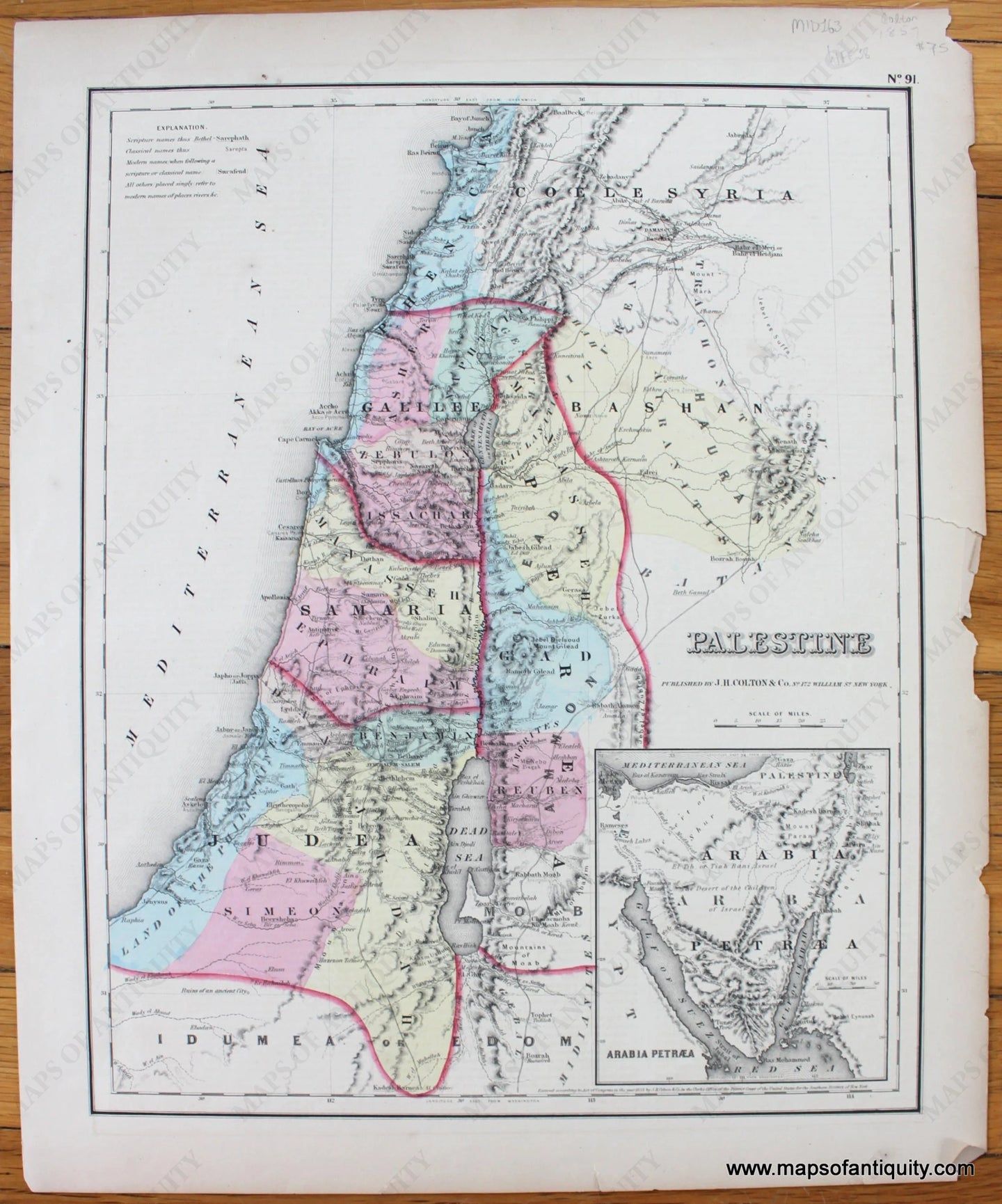 Antique-Map-Palestine-Coton-1857-1850s-1800s-Mid-19th-Century-Maps-of-Antiquity