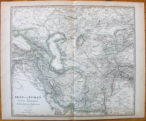 Antique-Map-Iran-Turan-Afghanistan-Armenia-Caucasus-Stieler-1876-1870s-1800s-19th-century-Maps-of-Antiquity