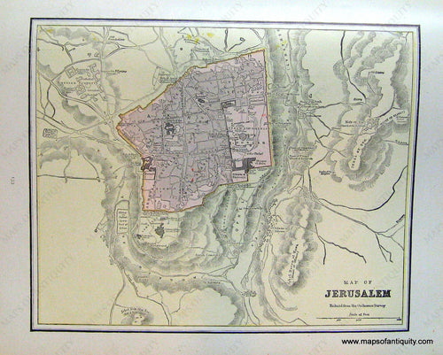 Antique-Printed-Color-Map-Map-of-Jerusalem-verso:-Map-of-Constantinople-1898-Cram-1800s-19th-century-Maps-of-Antiquity