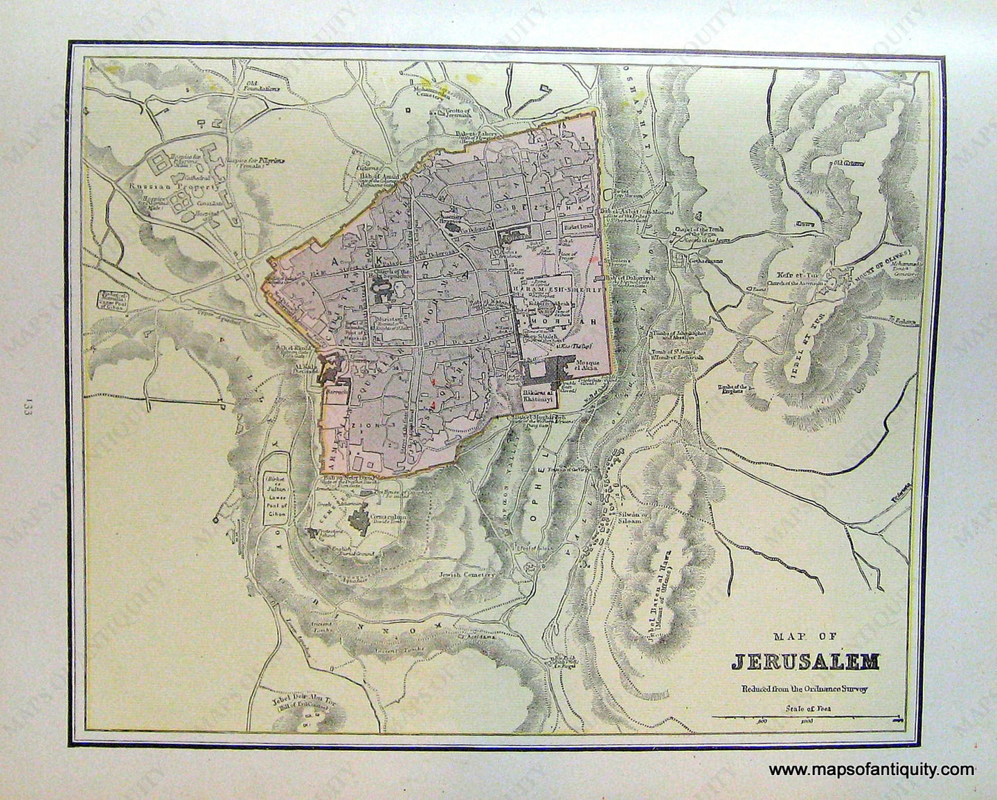 Antique-Printed-Color-Map-Map-of-Jerusalem-verso:-Map-of-Constantinople-1898-Cram-1800s-19th-century-Maps-of-Antiquity