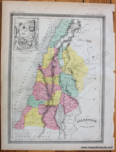 Antique-Printed-Color-Map-Palestine-1877-Fayard---1800s-19th-century-Maps-of-Antiquity