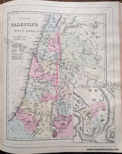 Antique-Hand-Colored-Map-Double-sided-map:-A-New-Map-of-Palestine-or-the-Holy-Land;-verso:-Map-of-Hindoostan-Farther-India-China-and-Tibet-Middle-East-&-Palestine--1884-Mitchell-Maps-Of-Antiquity-1800s-19th-century