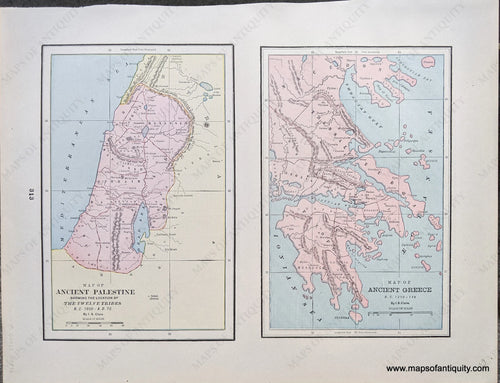 Genuine-Antique-Printed-Color-Comparative-Chart-Map-of-Ancient-Palestine-Map-of-Ancient-Greece;-verso:-Map-of-Ancient-Asia-Minor-Map-of-Canaan-Part-of-Egypt-and-the-Route-of-the-Israelites-through-the-Wilderness-Middle-East-&-Holy-Land--1892-Home-Library-&-Supply-Association-Maps-Of-Antiquity-1800s-19th-century