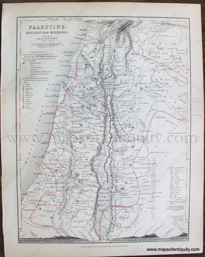 Genuine-Antique-Map-Palestine-Ancient-and-Modern-Middle-East-&-Holy-Land--1850-Petermann-/-Orr-/-Dower-Maps-Of-Antiquity-1800s-19th-century