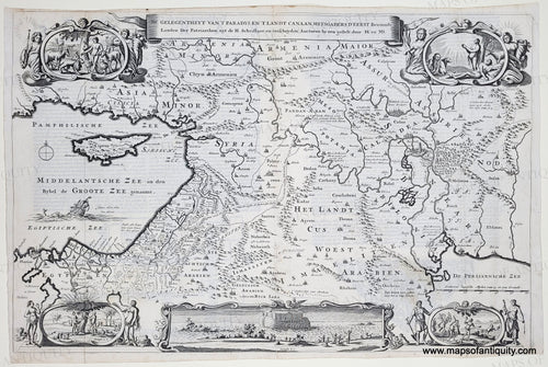 MID207-Antique-Map-Middle East Holy Land-De Gelegentheyt Vant Paradys Ent Landt Canaan-Paradise - Antique Map