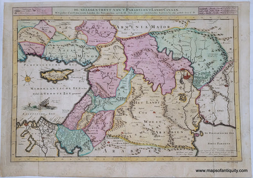 Genuine antique map 1720 - Middle East & Holy Land - De Gelegentheyt Van't Paradys En't Landt Canaan. Mitsgaders D'eerst bewoonde Landen der Patriachen uyt de H. Schristure... (Paradise) - Antique Map