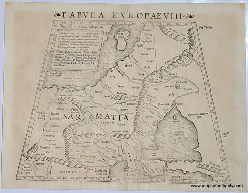 Genuine-Antique-Black-and-White-Engraved-Map-1541-Tabula-Europae VIII-Gotland-Crimea-Eastern-Europe-Poland-Ukraine-Sarmatia-Munster-Maps-Of-Antiquity