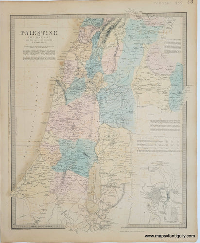 Genuine-Antique-Map-Palestine-with-the-Hauran-and-the-Adjacent-Districts-Middle-East-Holy-Land-Palestine--1860-SDUK-Society-for-the-Diffusion-of-Useful-Knowledge-Maps-Of-Antiquity-1800s-19th-century