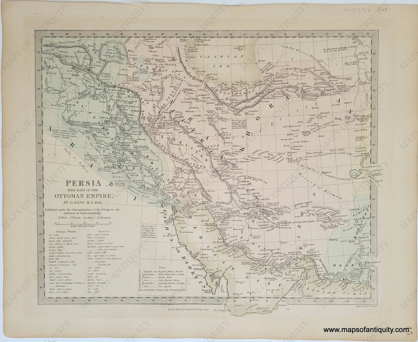 Genuine-Antique-Map-Persia-with-part-of-the-Ottoman-Empire-Middle-East-Holy-Land--1860-SDUK-Society-for-the-Diffusion-of-Useful-Knowledge-Maps-Of-Antiquity-1800s-19th-century