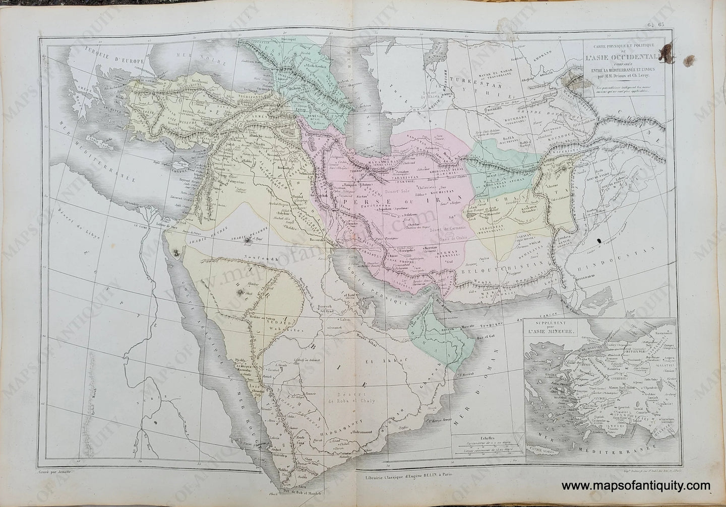 Genuine-Antique-Map-Carte-Physique-et-Politique-de-l'Asie-Occidentale-camparee-entrÃ©e-la-Mediterranee-et-l'Indus---Physical-and-Political-Map-of-Western-Asia-between-the-Mediterranean-and-India-1875-Drioux-&-Leroy-MID212-Maps-Of-Antiquity