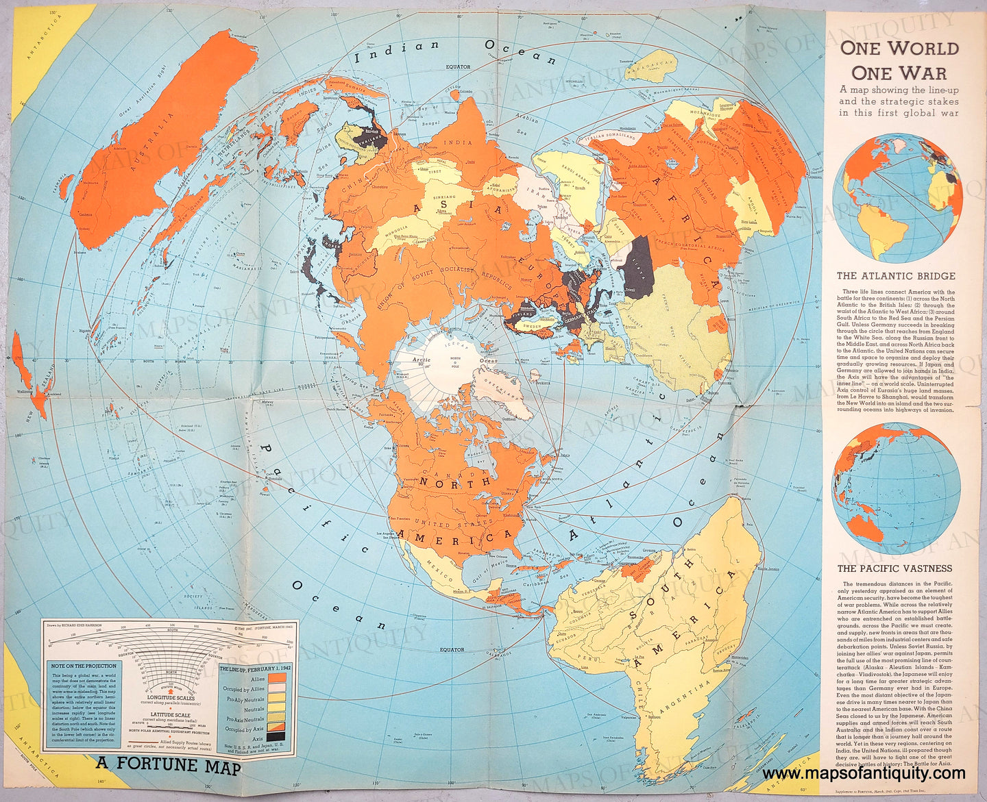 1942 - One World One War (WWII) - Antique Map