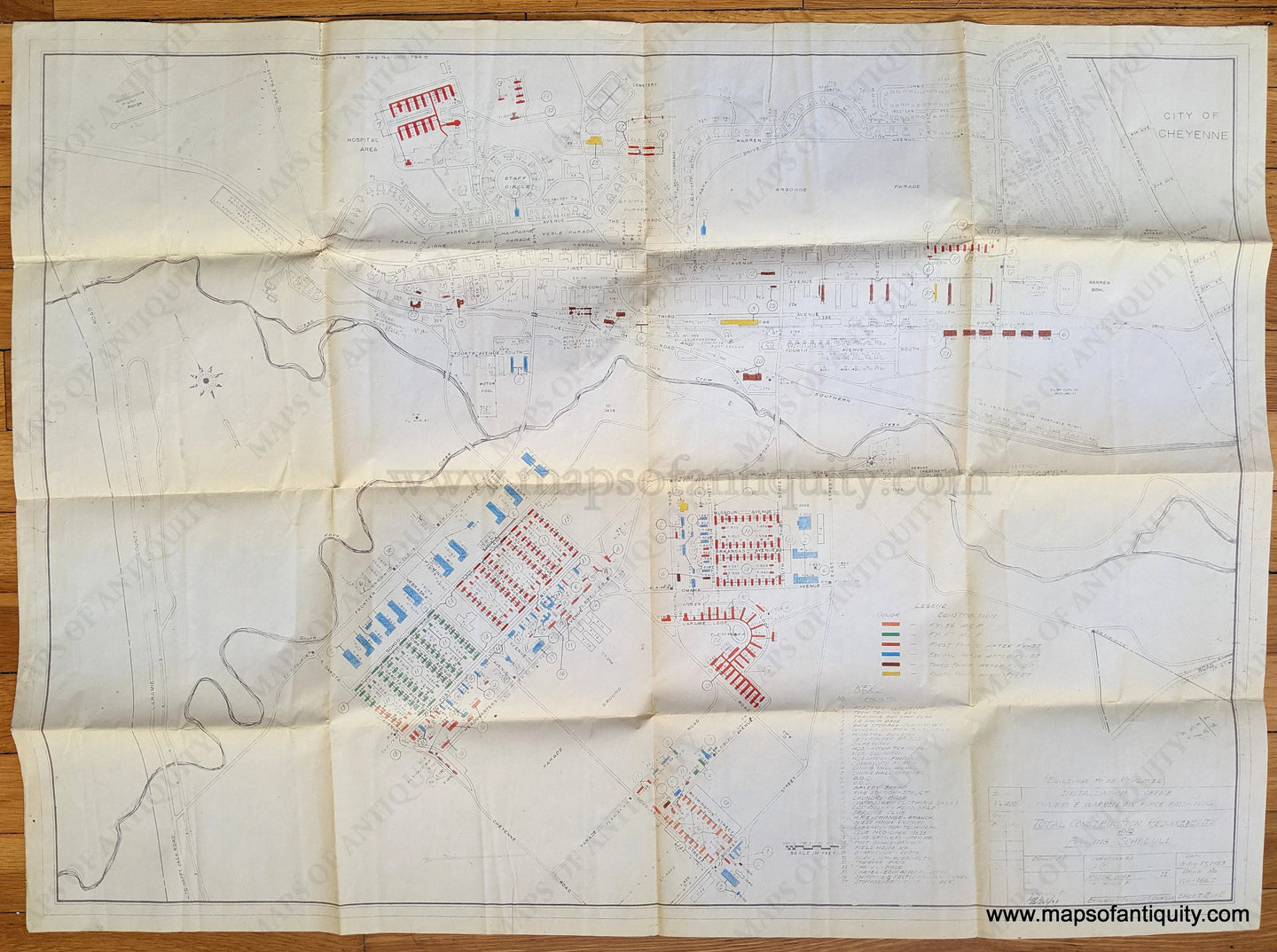 Genuine-Antique-Map-Francis-E-Warren-Air-Force-Base-Military-Maps--1955-USAF-Maps-Of-Antiquity-1800s-19th-century