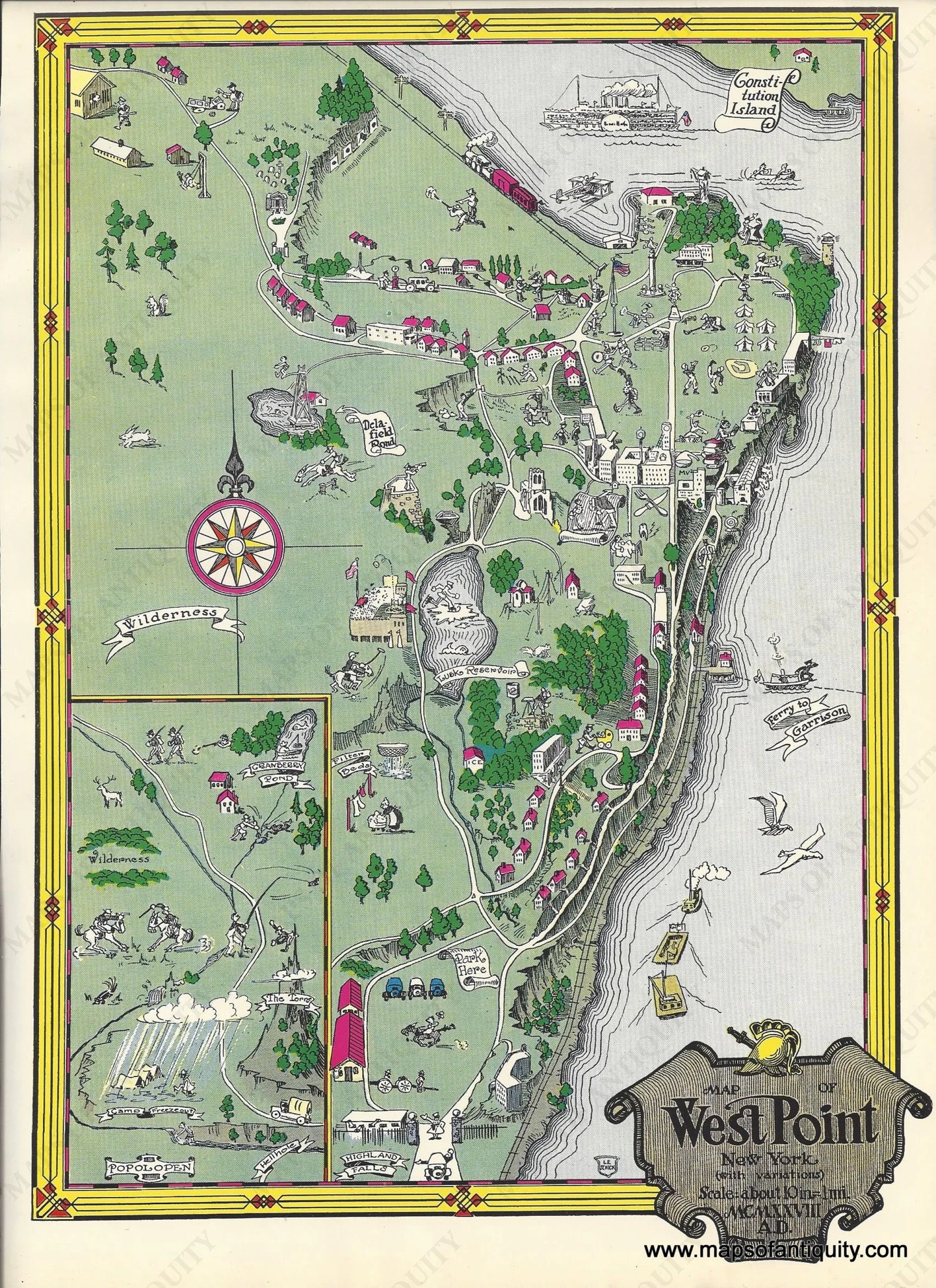 1928 Map of West Point New York (with variations) Antique Map