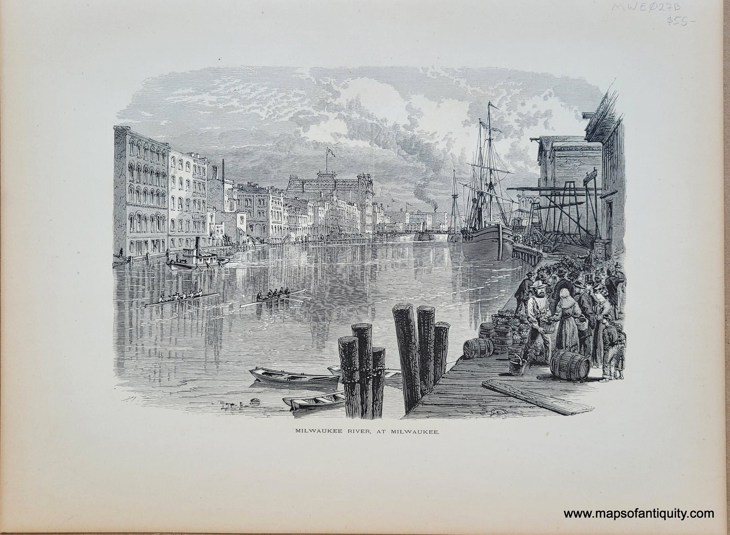 1872 - Milwaukee River at Milwaukee - Antique Print