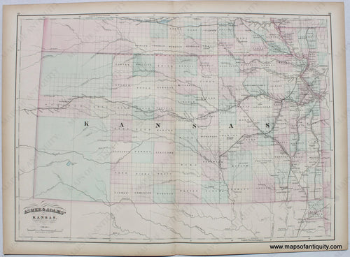 Antique-Hand-Colored-Map-Kansas.-United-States-Midwest-1872-Asher-&-Adams-Maps-Of-Antiquity