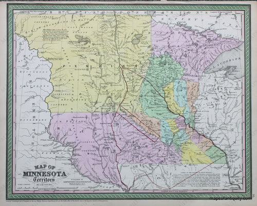 Antique-Hand-Colored-Map-Map-of-Minnesota-Territory-by-J.H.-Young-United-States-Midwest-1854-Mitchell/Cowperthwait-Desilver-&-Butler-Maps-Of-Antiquity