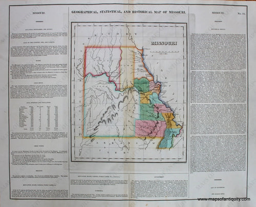 Antique-Hand-Colored-Map-Geographical-Statistical-and-Historical-Map-of-Missouri.-Midwest-Missouri-1822-Carey-&-Lea-Maps-Of-Antiquity