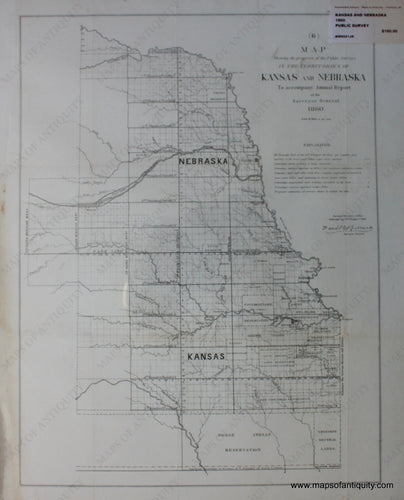 Black-and-White-Antique-Map-(6)-Map-Showing-the-Progress-of-the--Public-Surveys-on-the-Territories-of-Kansas-and-Nebraska-to-accompany-Annual-Report-of-the-Surveyor-General-1860.-Kansas-Nebraska-1860-Surveyor-General-Nebraska-Maps-Of-Antiquity