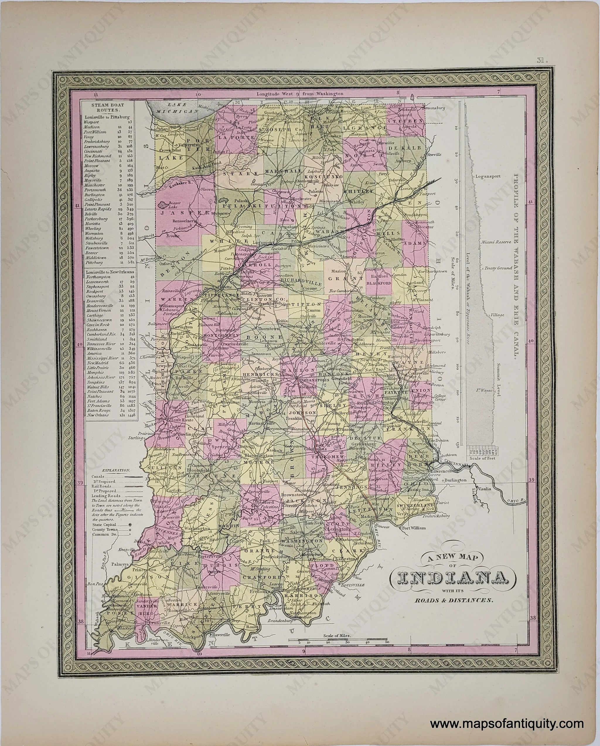 Indiana Maps The Map Shop World Map, 1877 Original Art, Antique Maps
