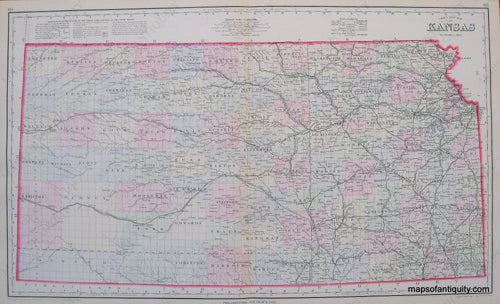 Antique-Hand-Colored-Map-Gray's-New-Map-of-Kansas-**********-Midwest--1884-Gray-Maps-Of-Antiquity