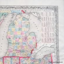 Load image into Gallery viewer, Close up of Antique-Hand-Colored-Map-Guide-through-Ohio-Michigan-Indiana-Illinois-Missouri-Wisconsin-Iowa-Minnesota-Nebraska-and-Kansas.-Showing-the-Township-lines-of-the-United-States-Surveys-Location-of-Cities-Towns-Villages-Post-Hamlets-Canals-Rail-and-Stage-Roads.-Midwest-General--1856-Smith-Maps-Of-Antiquity
