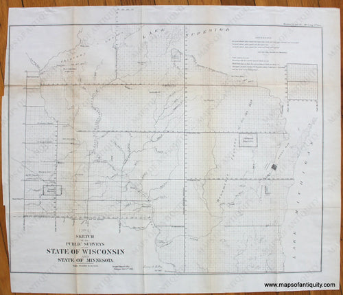 Black-and-White-Antique-Map-Sketch-of-the-Public-Surverys-in-the-State-of-Wisconsin-and-State-of-Minnesota-United-States-Midwest-1863-Public-Survey-Suveyor-General-US-Government-Maps-Of-Antiquity