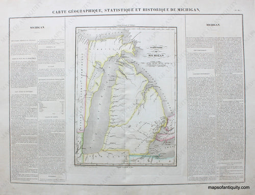 Antique-Hand-Colored-Map-Carte-Geographique-Statistique-et-Historique-du-Michigan.-United-States-Michigan-1823-Buchon-Maps-Of-Antiquity