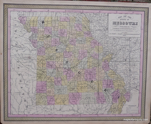 Antique-Hand-Colored-Map-A-New-Map-of-the-State-of-Missouri.-United-States-Midwest-1854-Mitchell/Cowperthwait-Desilver-&-Butler-Maps-Of-Antiquity