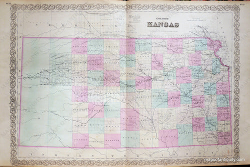 Antique-Hand-Colored-Map-Colton's-Kansas-Kansas--1871-Colton-Maps-Of-Antiquity