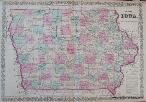 Antique-Hand-Colored-Map-Coltons-Iowa-1871-Colton-Maps-Of-Antiquity