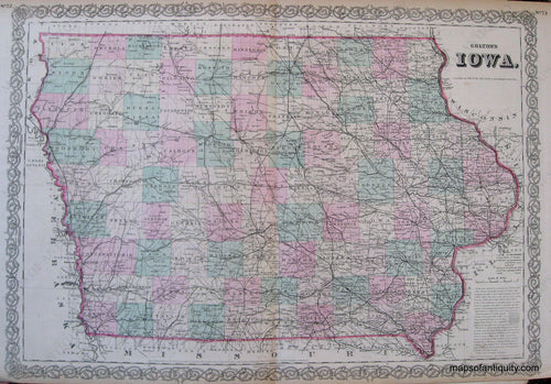 Antique-Hand-Colored-Map-Colton's-Iowa-**********-United-States-Midwest-1862-1876-Colton-Maps-Of-Antiquity