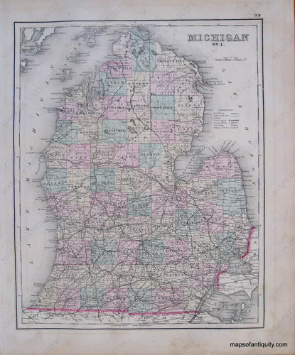 Antique-Hand-Colored-Map-Michigan-No.-1-Lake-Superior-and-the-Northern-part-of-Michigan-No.-2-******-United-States-Michigan-1876-Gray-Maps-Of-Antiquity